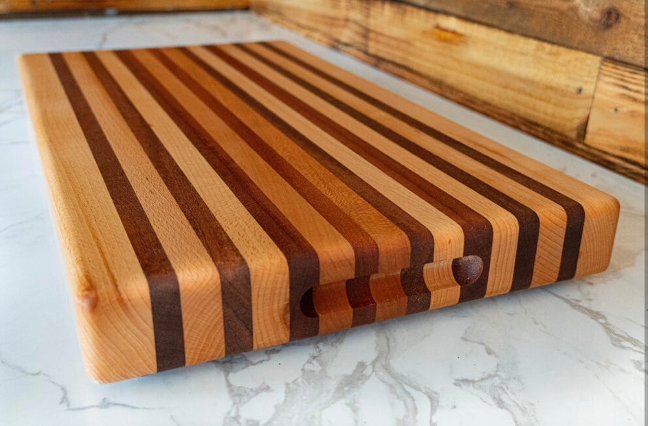 Handmade Beech and Sapele Striped Chopping Board