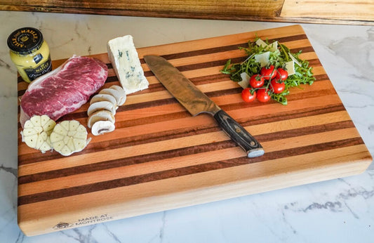 Handmade Beech and Sapele Striped Chopping Board